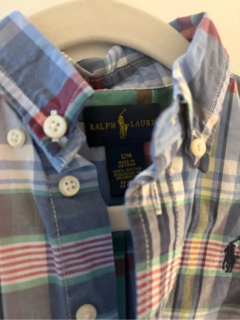12M Baby Ralph Lauren Multicolor Plaid Short-Sleeve Button-Down Shirt